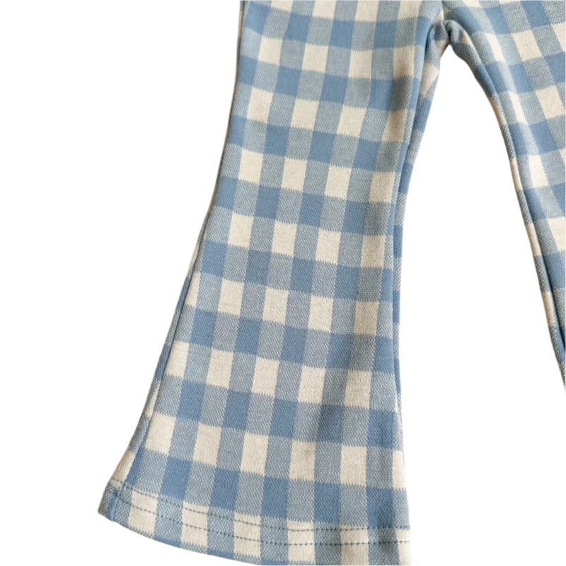 Big check bootcut pants - Pastel blue