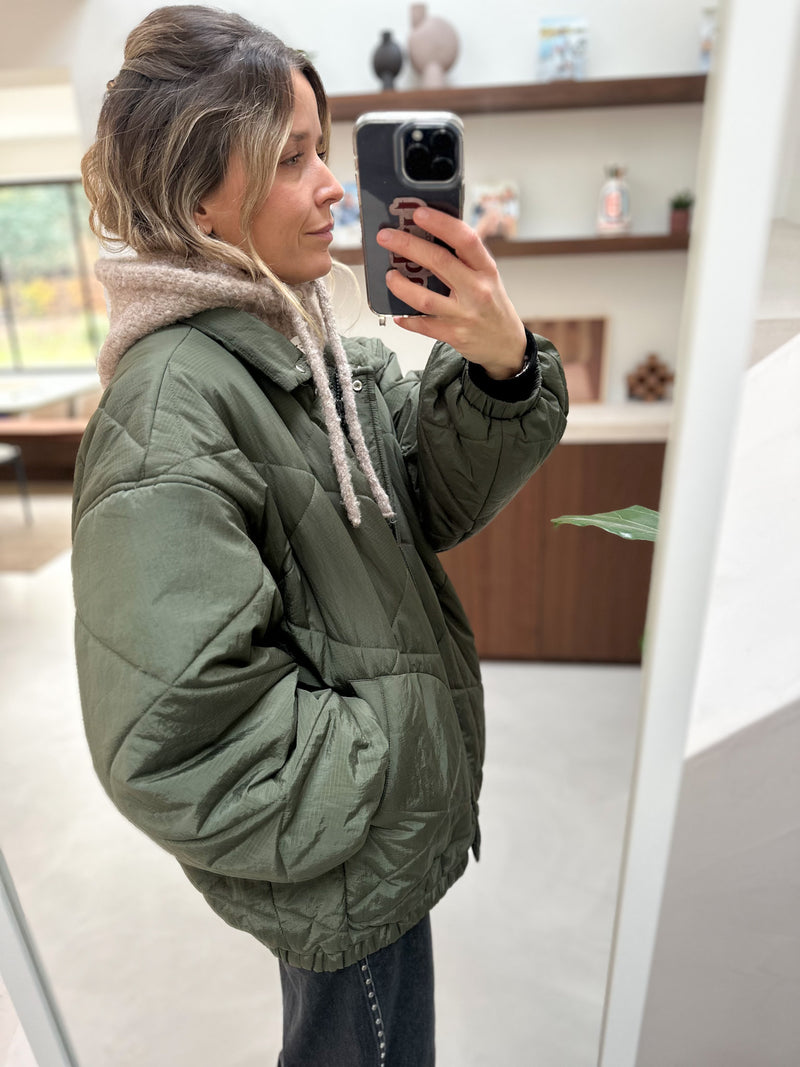 Bouclé button balaclava - Beige melange