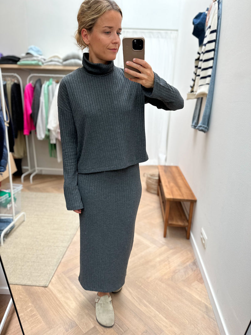 Tove rib top - Grey melange