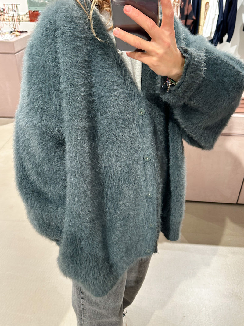 Oversized fluffy cardigan jacket - Ink grey