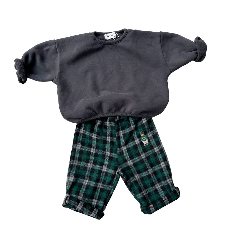 Flannel check bear pants - Pine green
