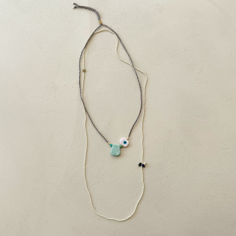 Lucky eye x stone necklace - Aqua