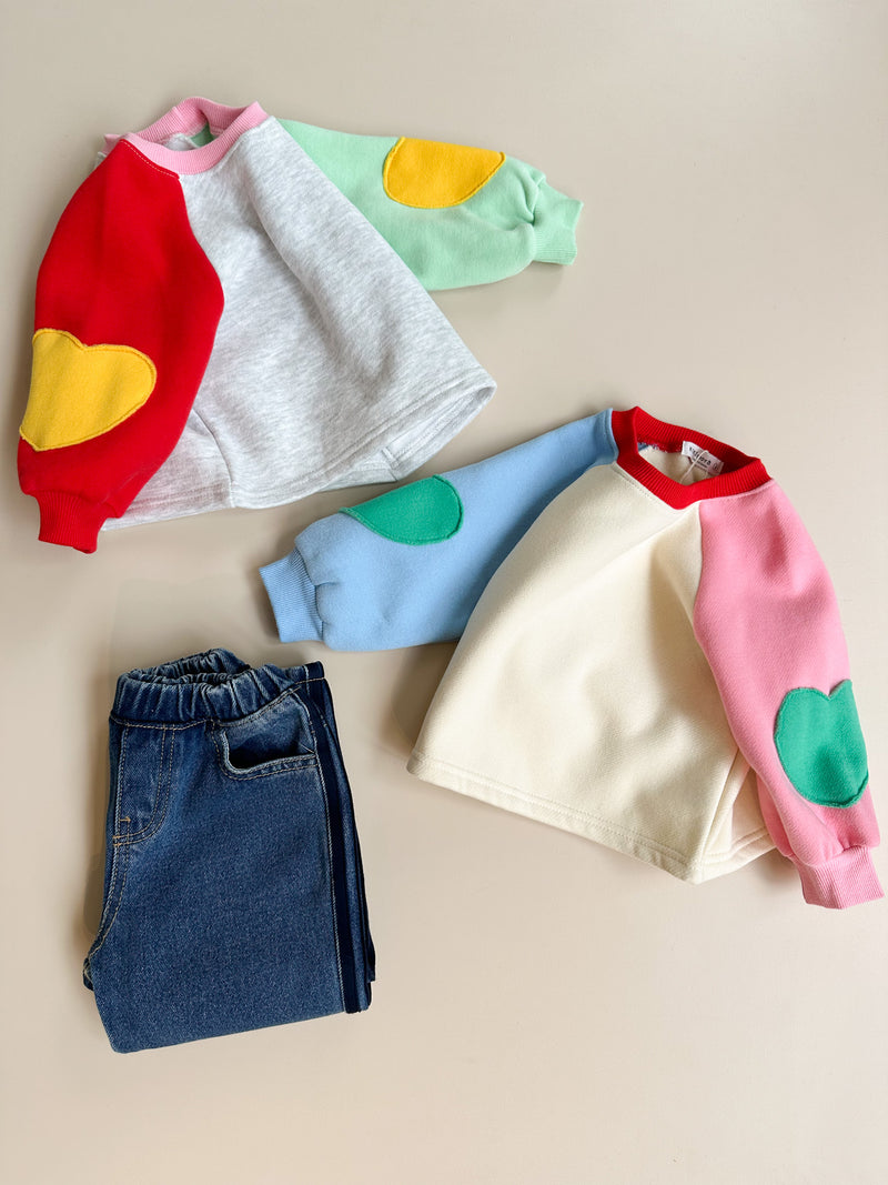 Colorblock heart sweatshirt - Cream