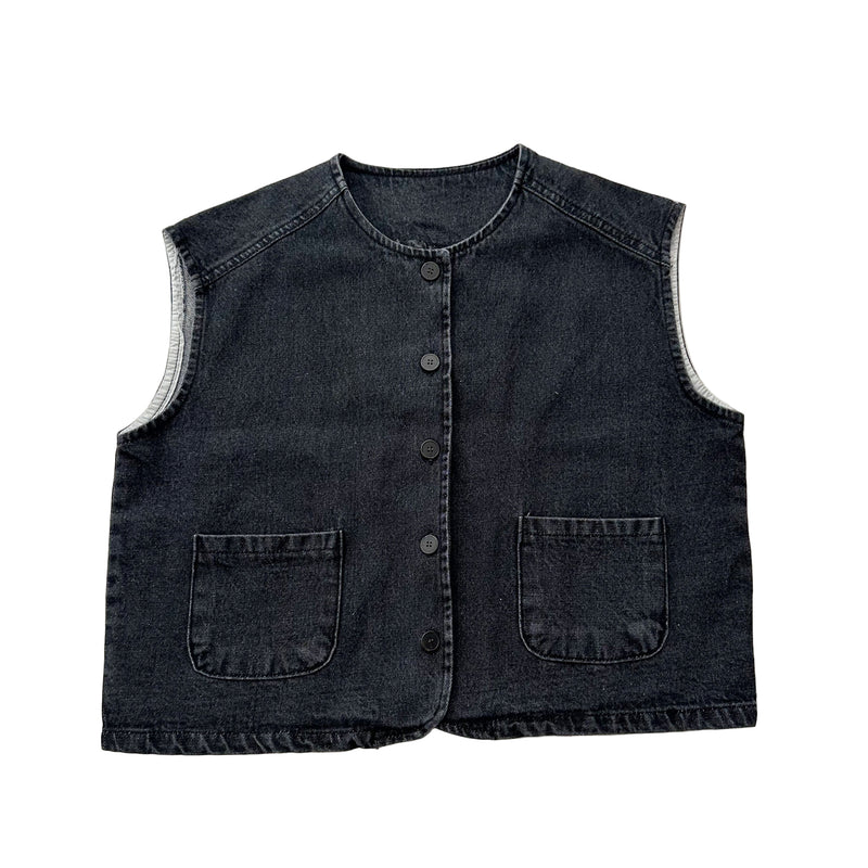 Square denim vest - Black washing