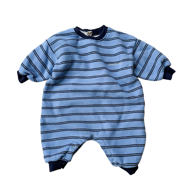 Double stripe fleeced sweater onesie - Blue