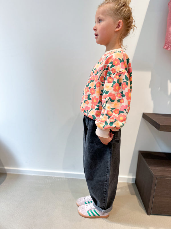 Floral puffy sleeve sweatshirt - Vintage orange