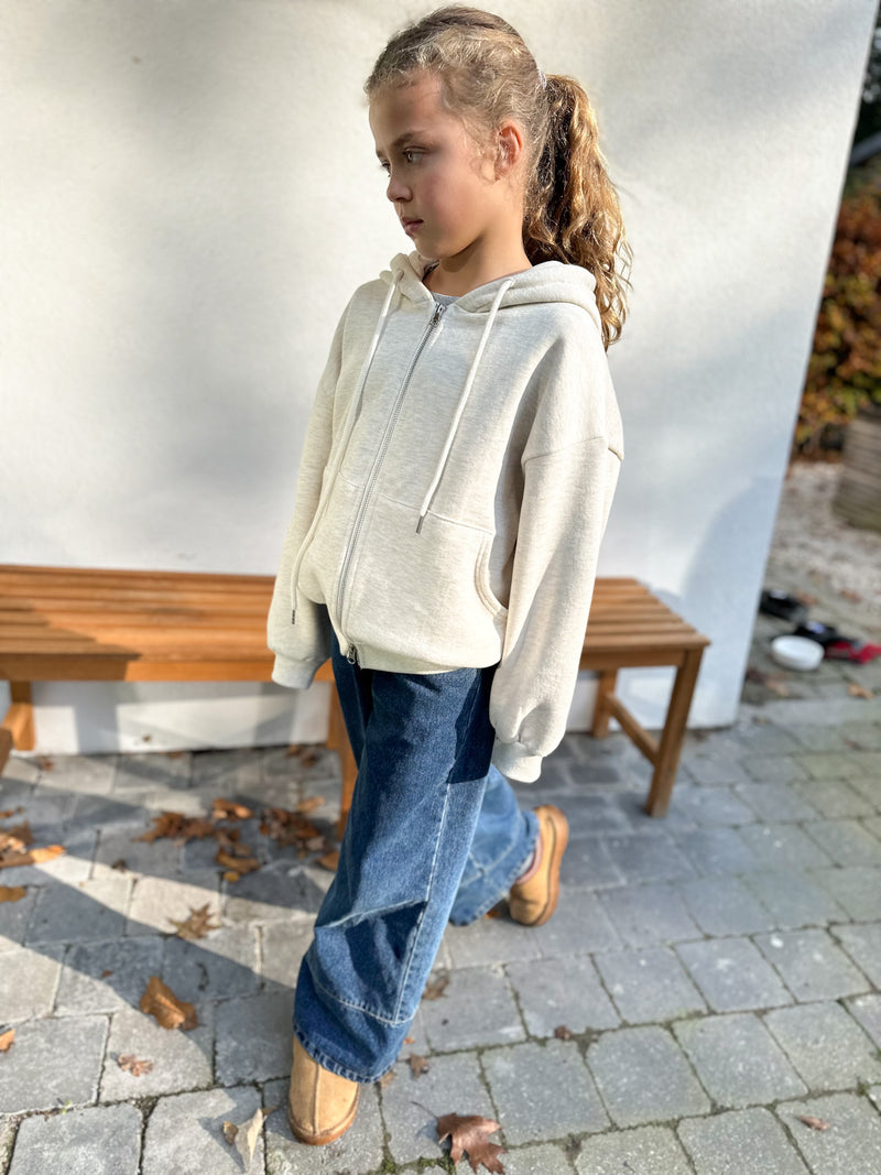 Oversized fleeced zip up hoodie - Oatmeal