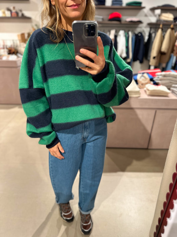 Fleece striped sweatshirt - Blue/green