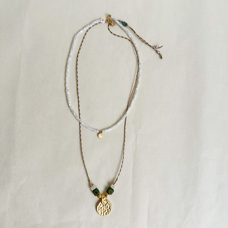 Pearl x small coin necklace - Ivory