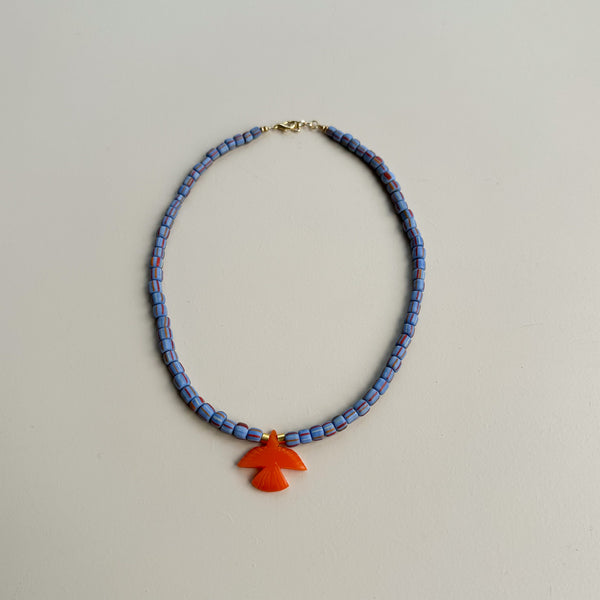 Bird statement necklace - Orange/sky