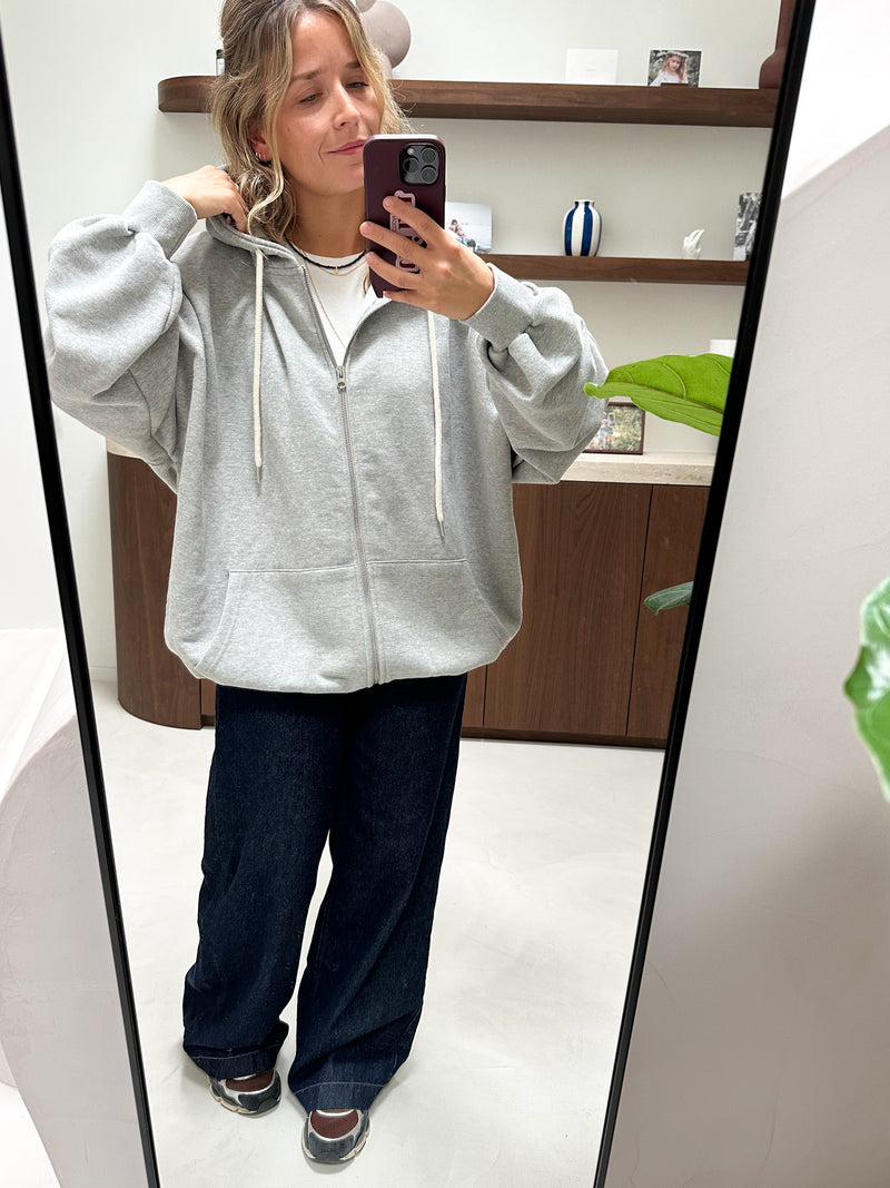 Oversized hoodie zip up - Grey melange