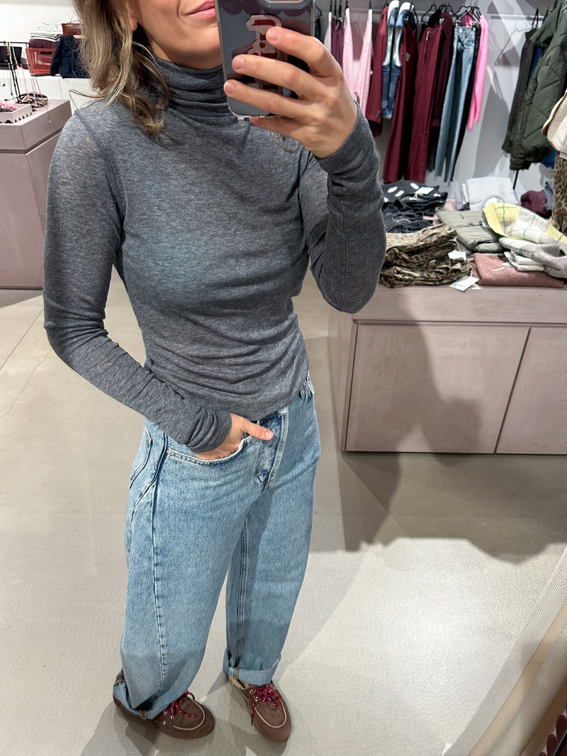 Wool mix turtleneck tee - Grey melange