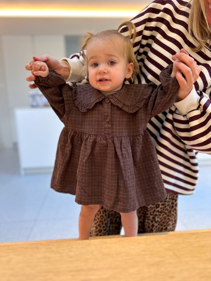 Collar check dress - Brown