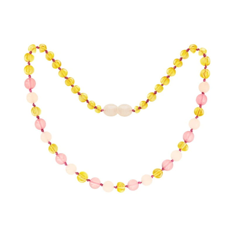 Amber necklace - Lemon/Rose quartz