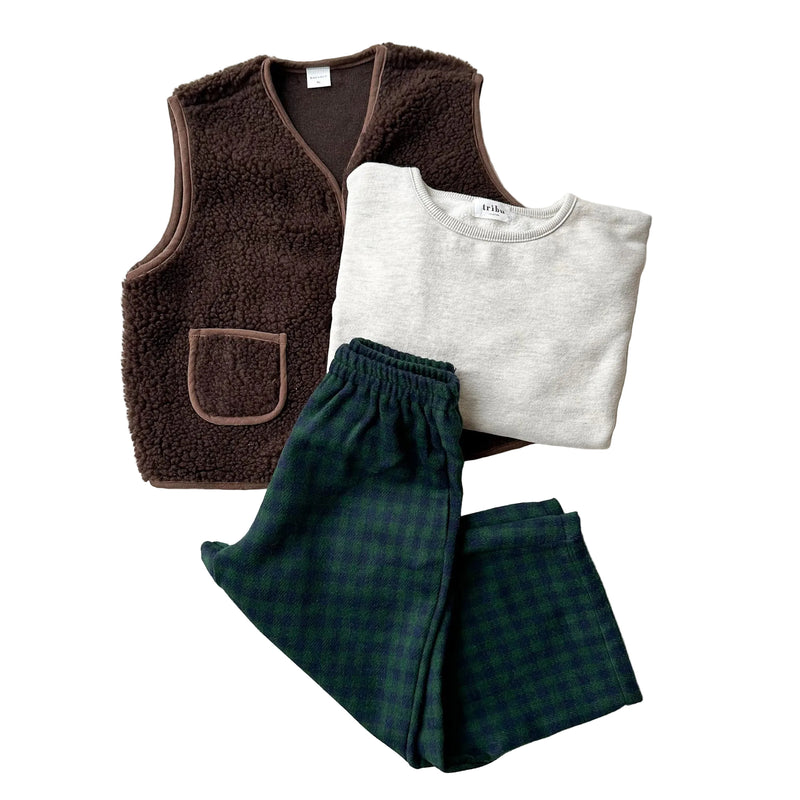 Fleece check pants - Green