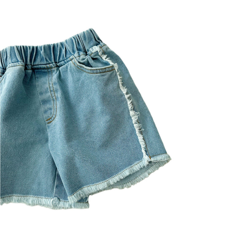 Ruffle denim shorts - Light blue washing