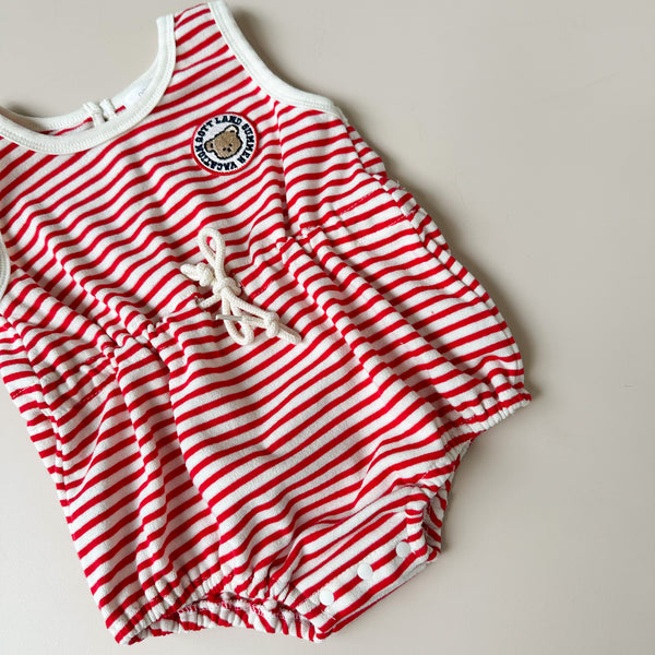 Striped onesie with patch - Red