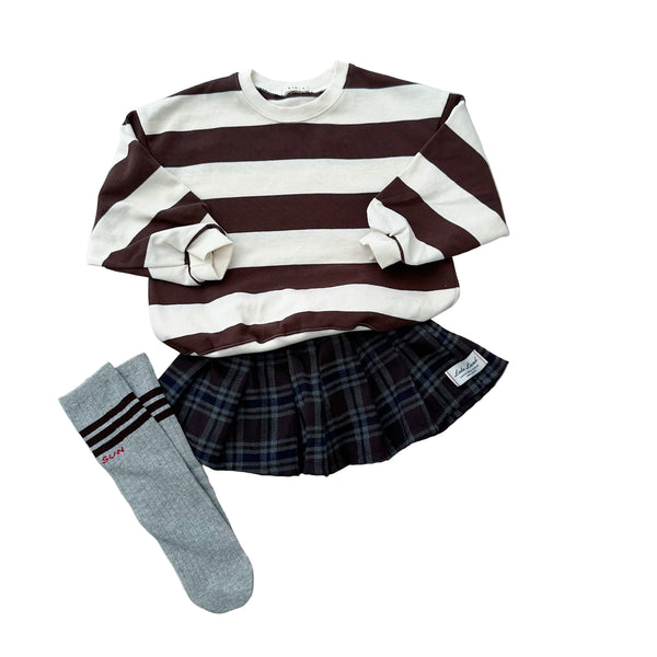 Pleated check skirt - Navy/brown
