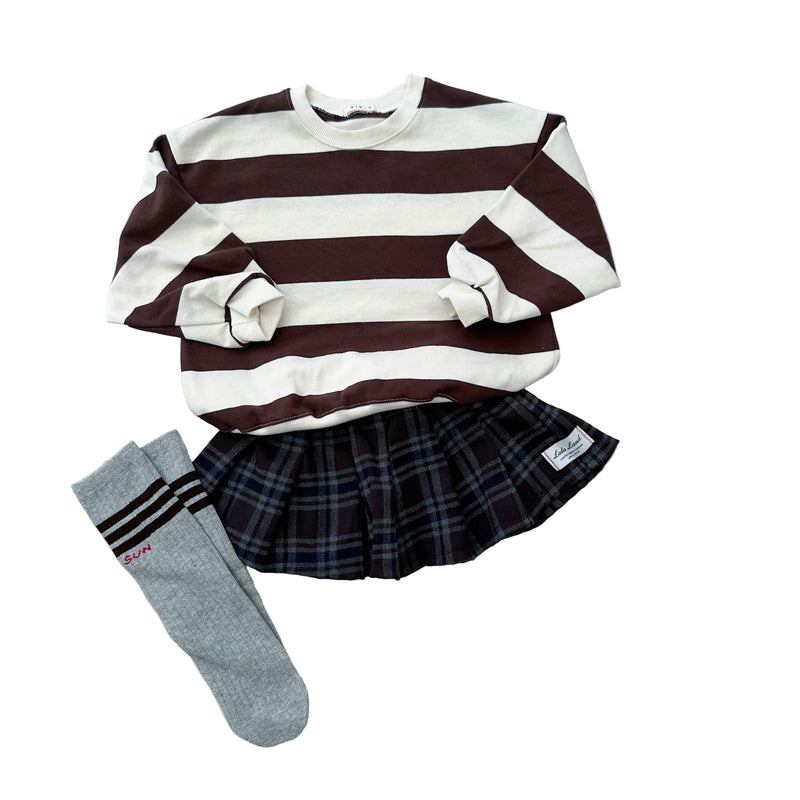 Pleated check skirt - Navy/brown