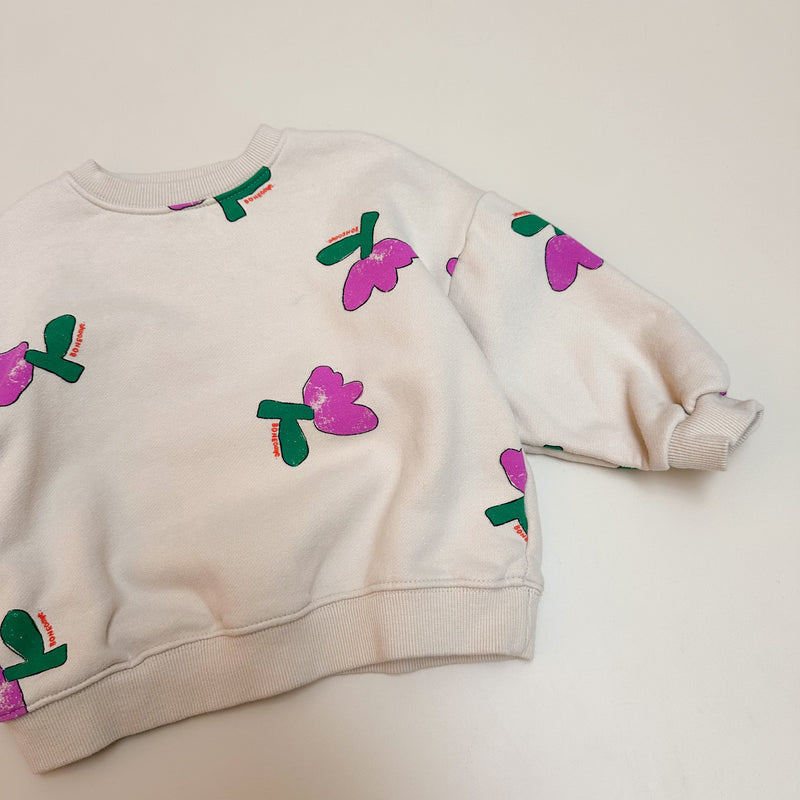 Fleeced flower sweatshirt - Beige