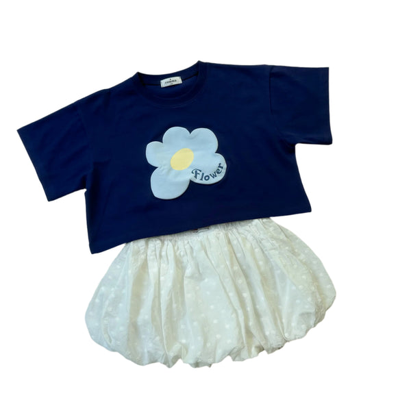 Big flower crop tee - Navy
