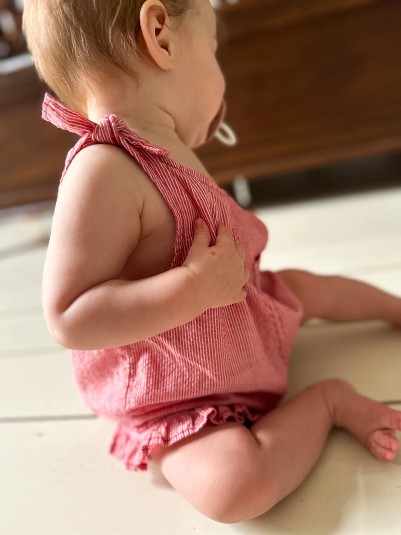 Ribbon frill jumpsuit - Red stripe