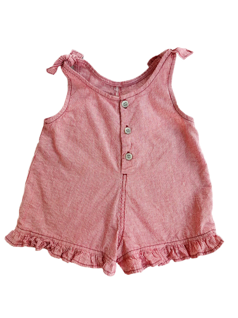 Ribbon frill jumpsuit - Red stripe