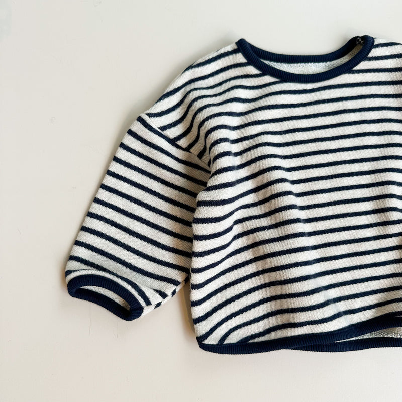 Wide striped piping sweatshirt - Cream/navy