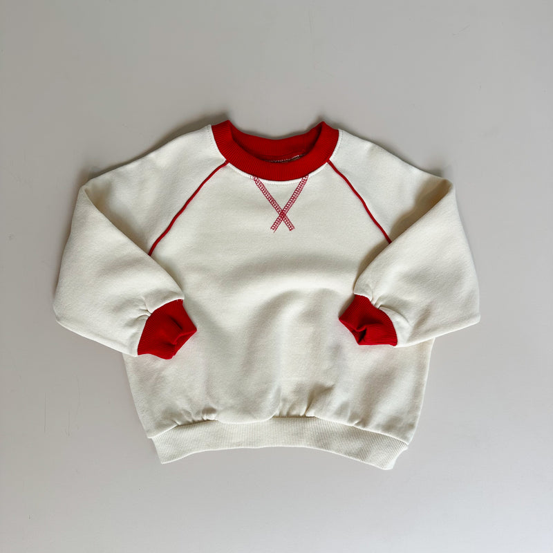 Raglan stitch sweater - Cream/red