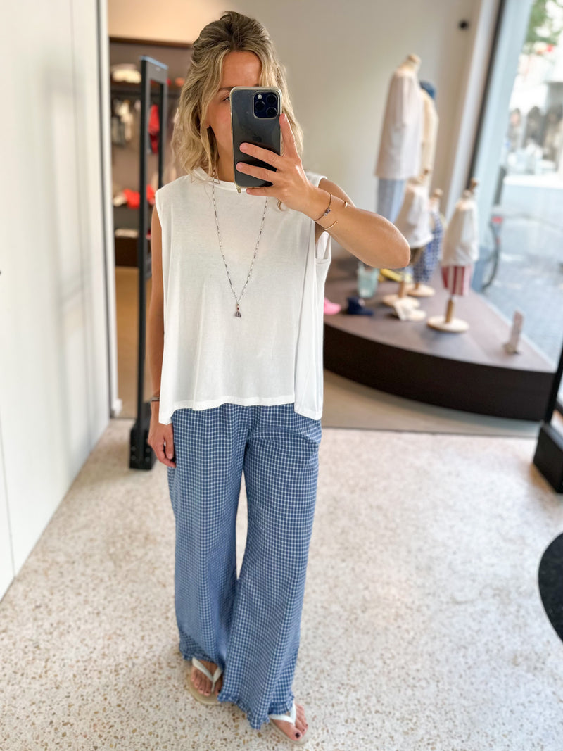 Flowy frill pants - Blue check
