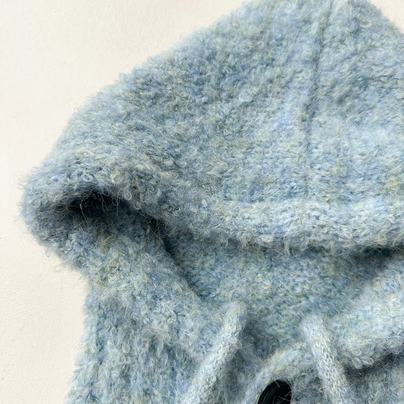 Bouclé button balaclava - Light blue melange