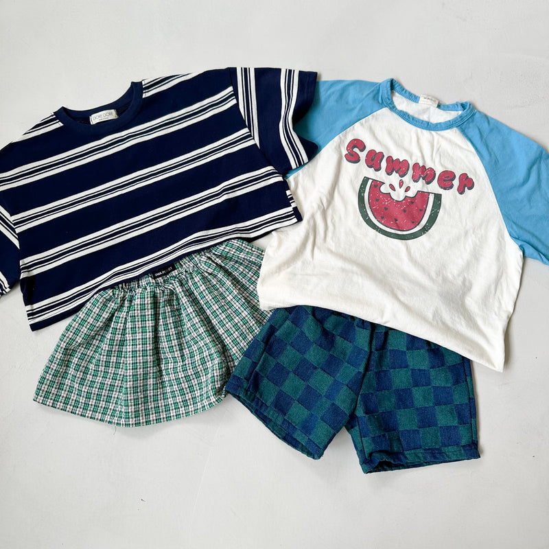 Double stripe cropped tee - Navy