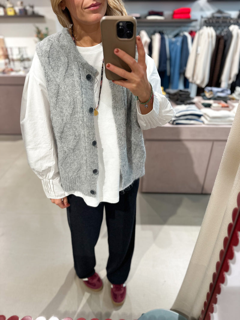 Wool mix cable vest - Light grey melange