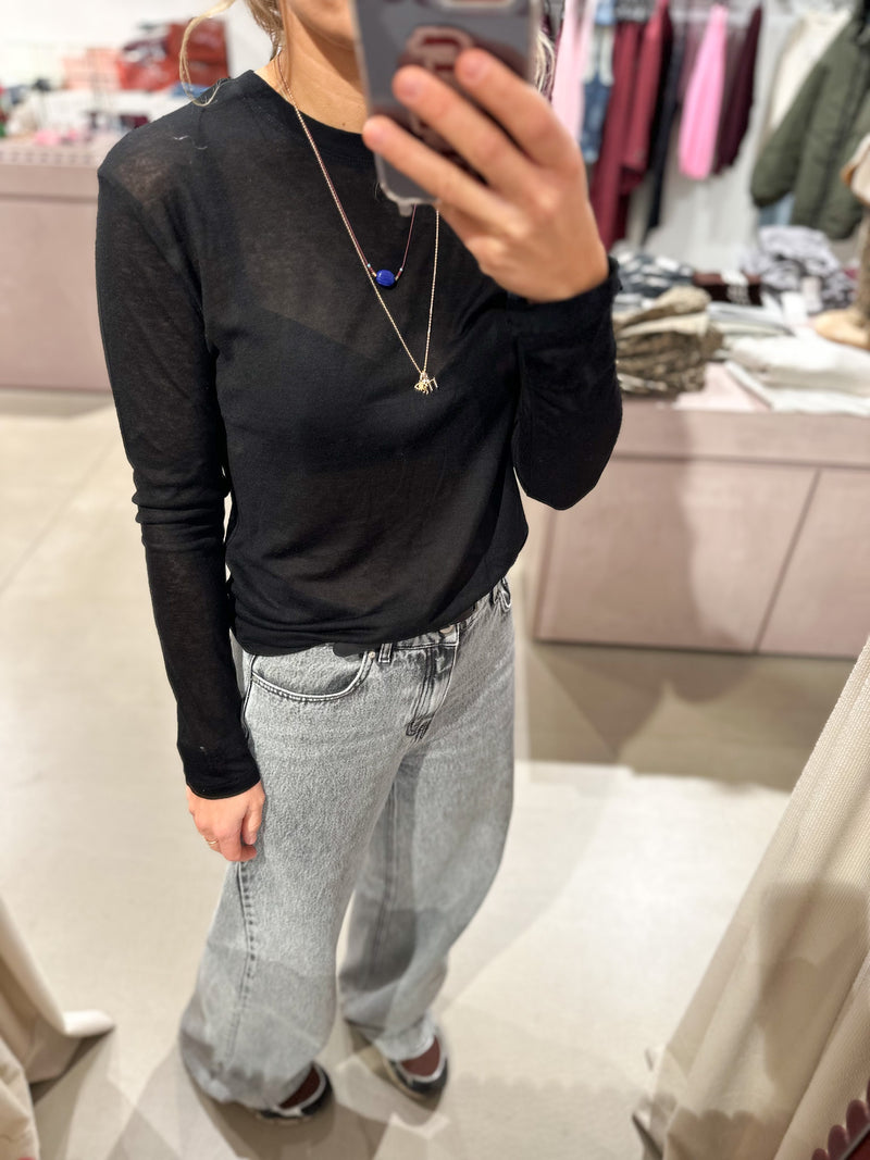 Wool mix sheer tee - Black