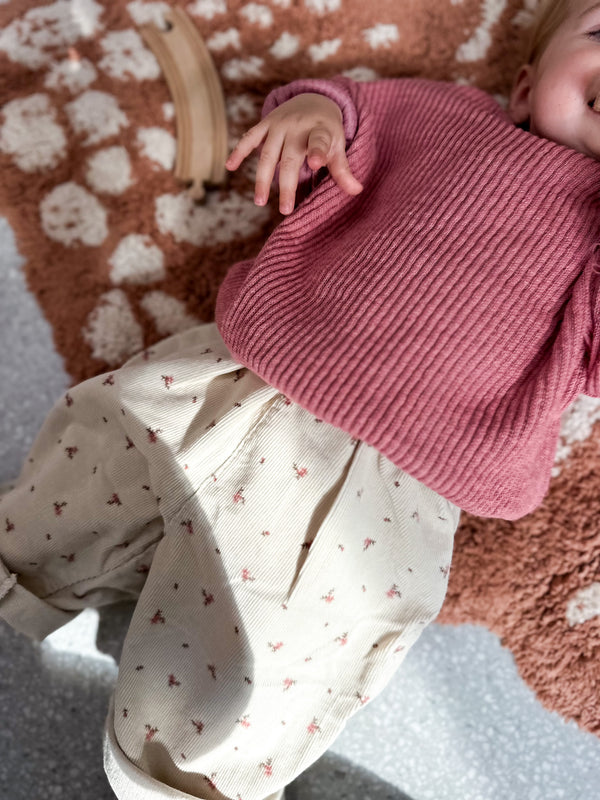 Mel corduroy flower pants - Cream