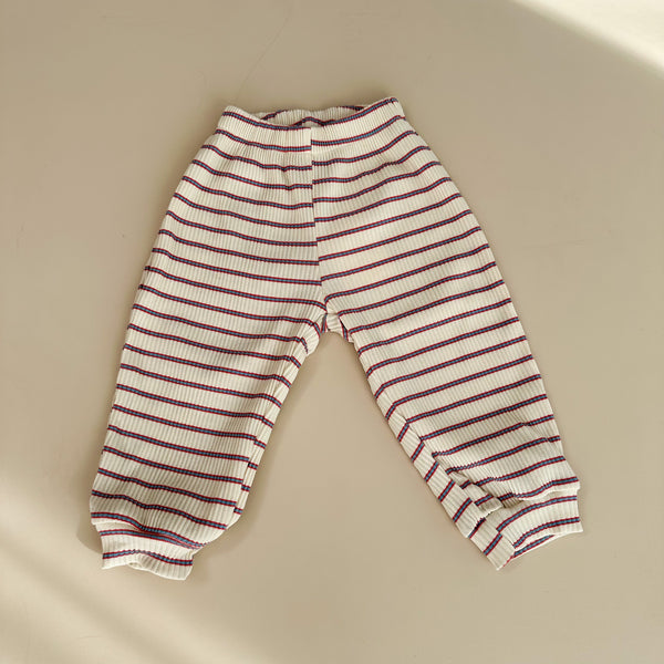 Striped cotton rib pants - Cream