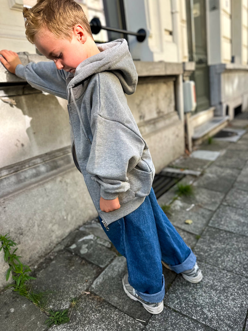 Oversized zip up hoodie - Grey melange