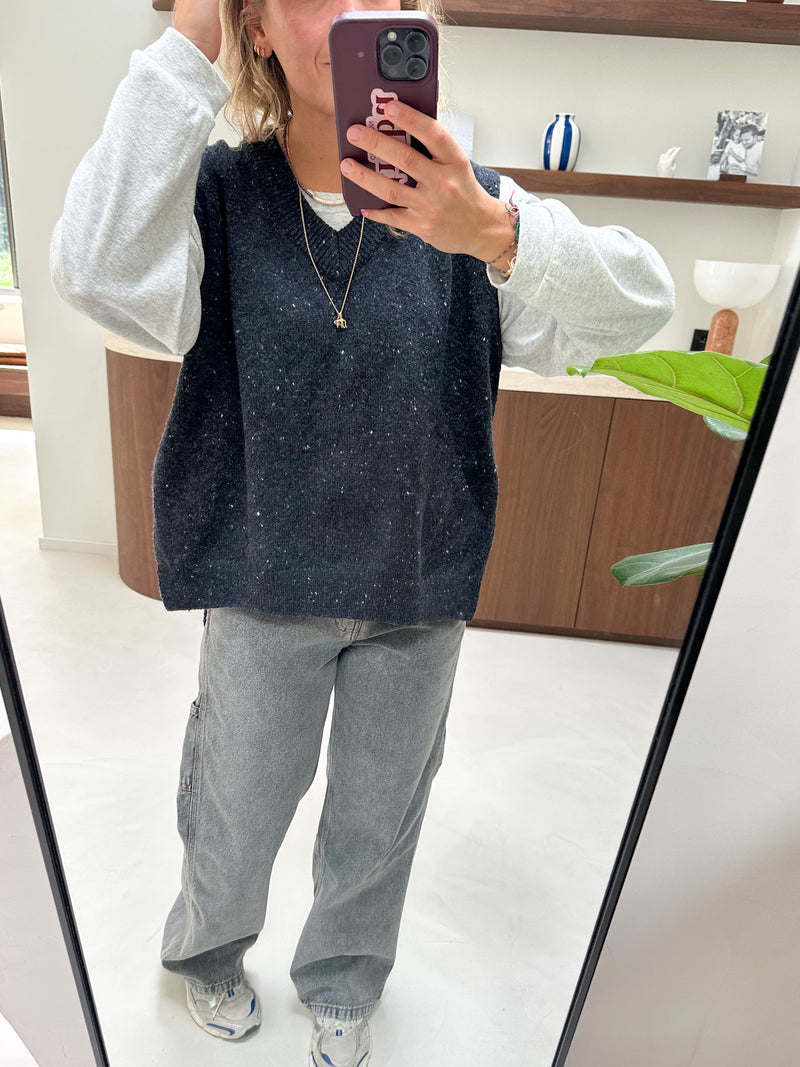 Wool mix speckle vest - Charcoal blue
