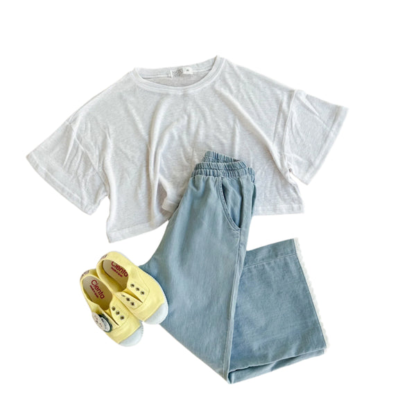 Linen lace denim pants - Light blue