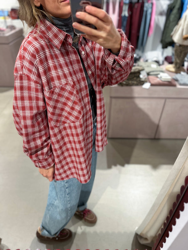 Oversized check shirt - Brick