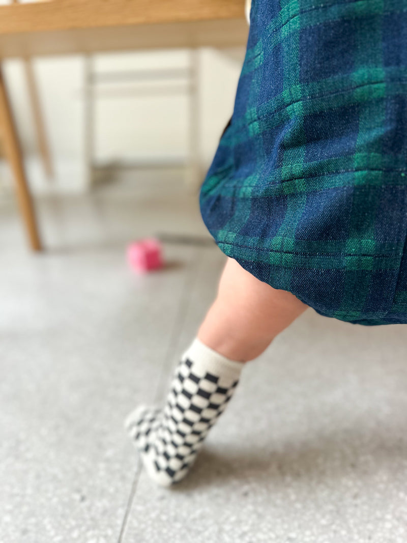 Checked denim onesie - Blue/green