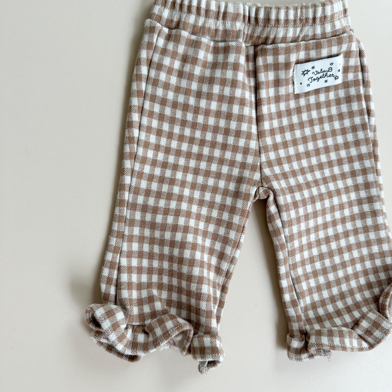 Frill bootcut pants - Beige check