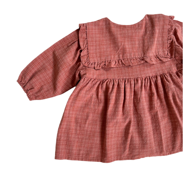 Collar check dress - Brick