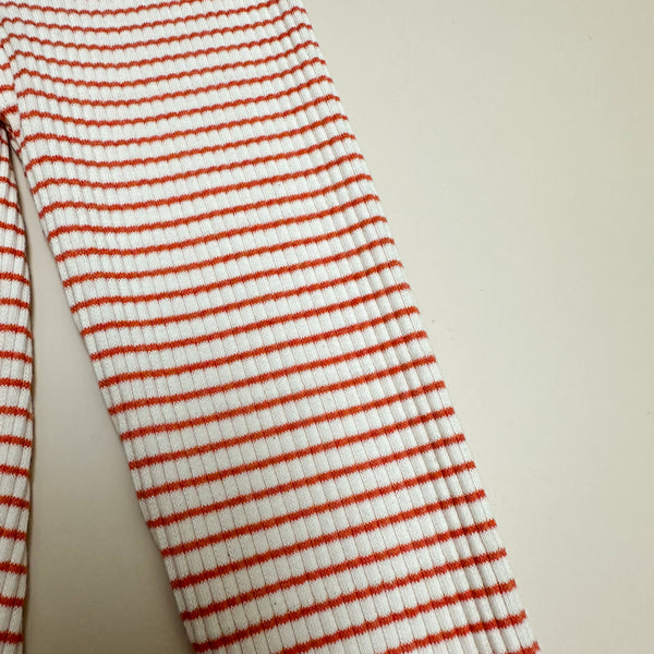Fine striped rib leggings - Cream/orange