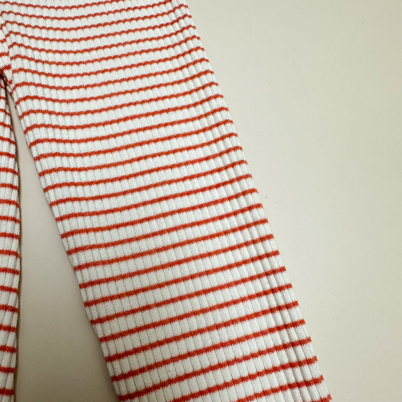 Fine striped rib leggings - Cream/orange