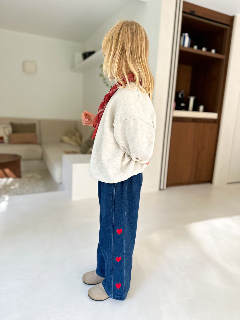 Coco heart embroidery wide jeans - Blue