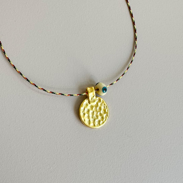 Long necklace with round pendant - Gold/white