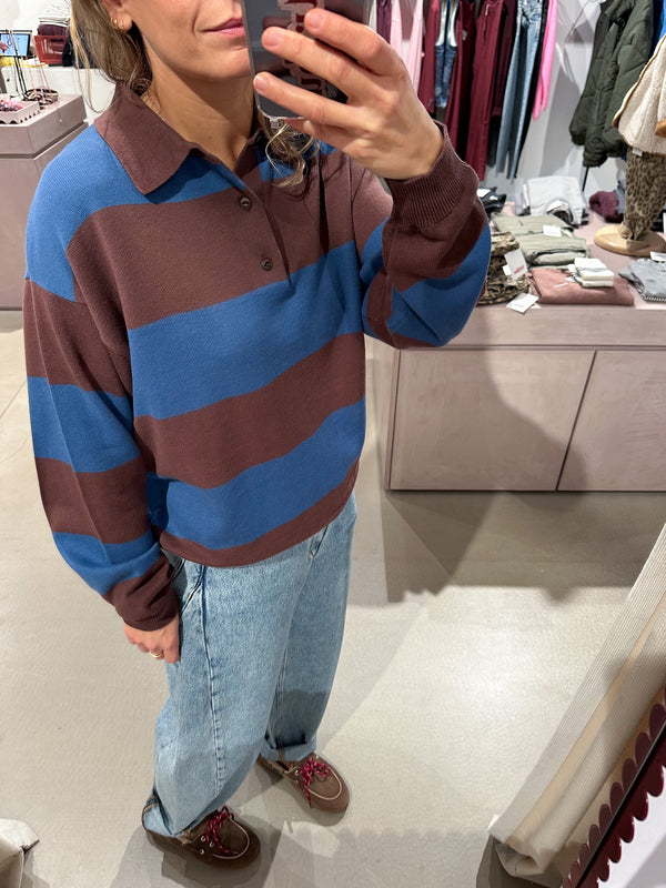 Big stripe polo jumper - Brown/blue