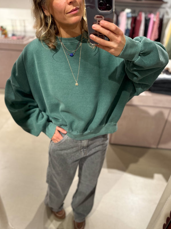 Joe fleeced sweatshirt - Washed forest green