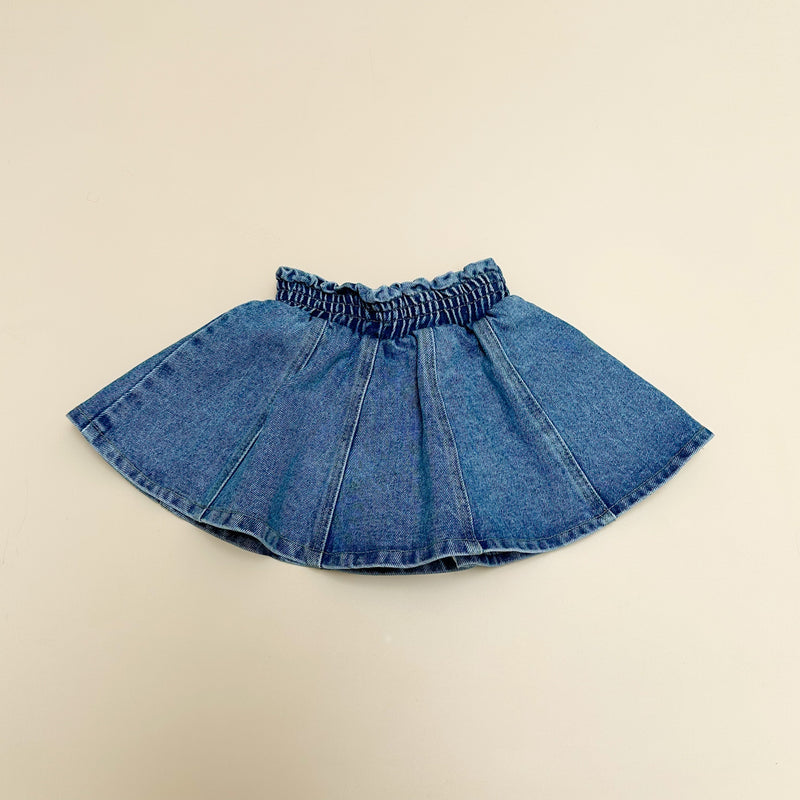 Wide denim skirt - Washed blue